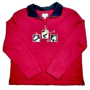 Breckenridge Long Sleeve 1/4 Zip Collared Christmas Sweatshirt Womens Large Red
